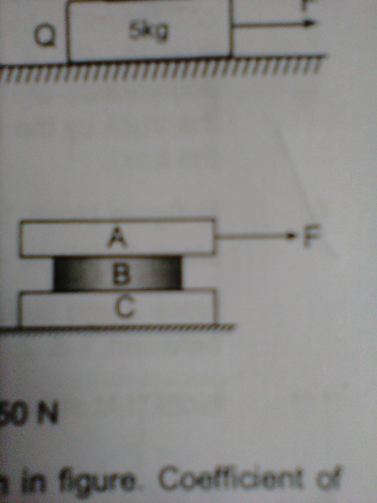 Question image for Given mA=30 KG,mB=10 KG,mC=20 KG.Between A and B